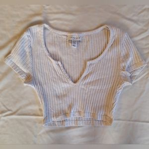 Topshop Petite White Ribbed Cut-out Cropped Tee | Size 2
